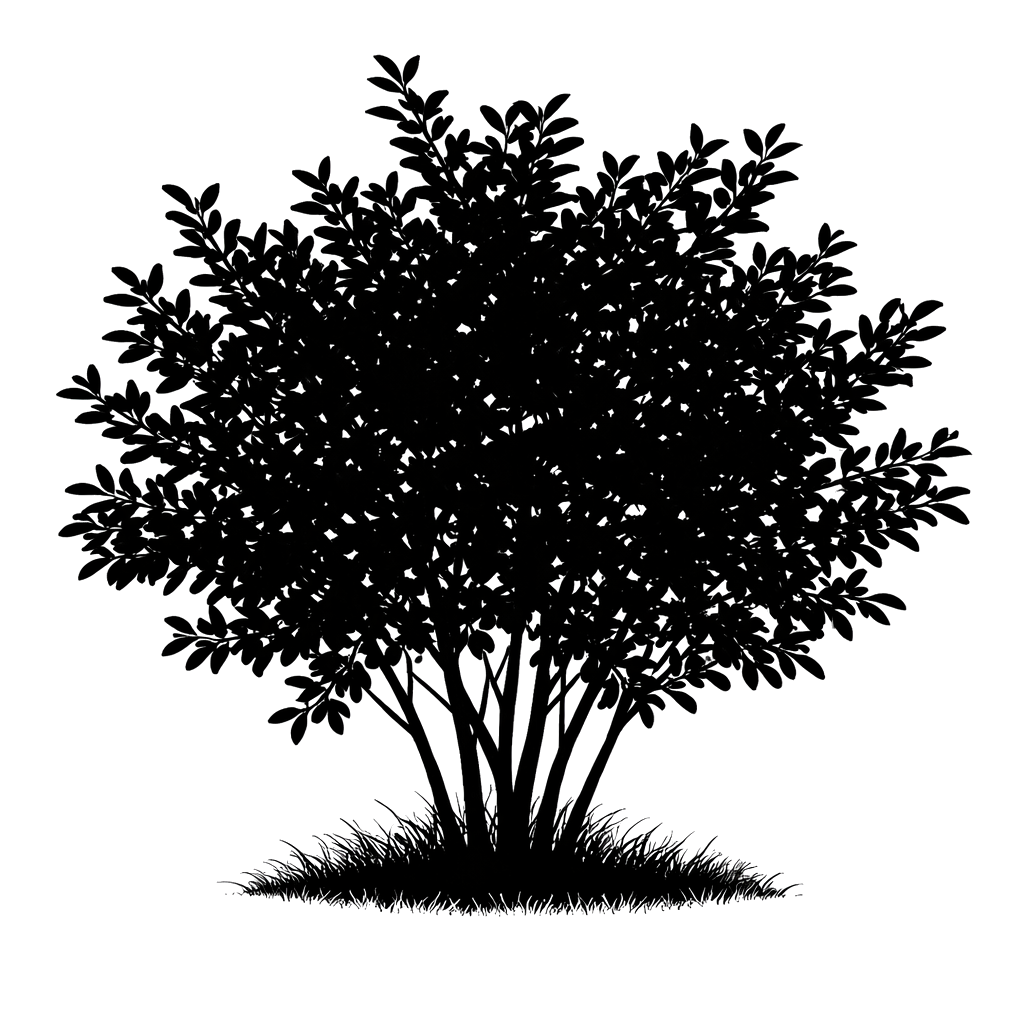 Silhouette noire d'un goyavier du Brésil, Acca sellowiana, illustrant la forme adulte de cette espèce