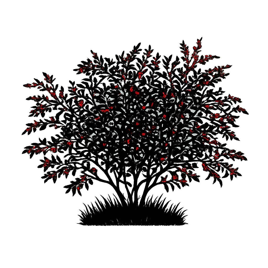 Silhouette noire d'un ELAEAGNUS UMBELLATA à fruits rouges, illustrant la forme adulte de cette espèce