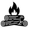 Icône représentant une pile de bûches surmontée d'une flamme, symbolisant la valorisation du bois de taille d'un arbre pour le chauffage en cheminée
