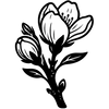 Icône noire et blanc représentant une fleur ouverte et une autre encore au stade bourgeon, symbolisant une floraison précoce