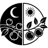 Icône représentant une branche chargée de baies se détachant sur un disque sombre avec un croissant de lune et sous un soleil, symbolisant la faculté d'un arbre à fructifier à la mi-ombre