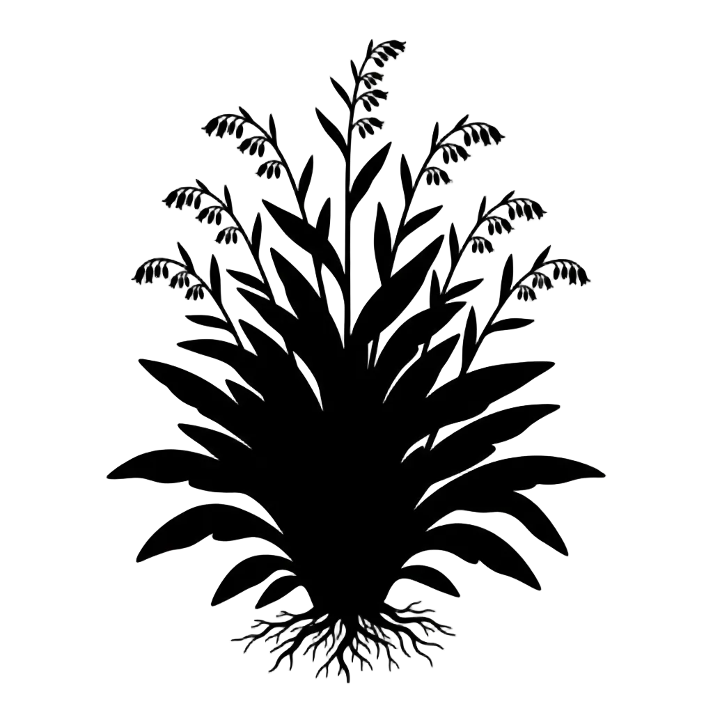 Silhouette noire d'une consoude, Symphytum, illustrant la forme adulte de cette espèce